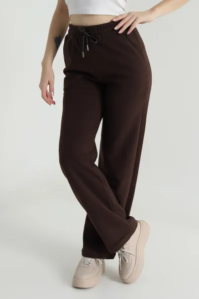 Kahverengi Beli Lastikli Selanik Triko Kadın Pantolon 491225