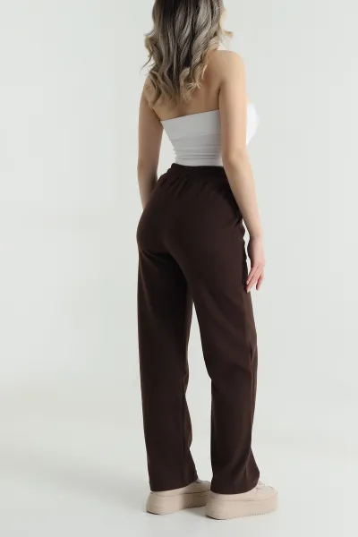 Kahverengi Beli Lastikli Selanik Triko Kadın Pantolon 491225
