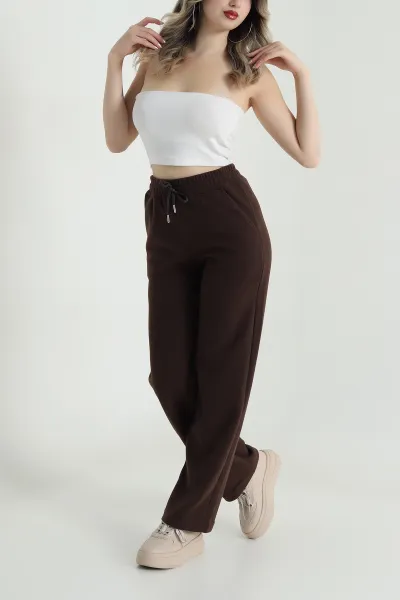 Kahverengi Beli Lastikli Selanik Triko Kadın Pantolon 491225