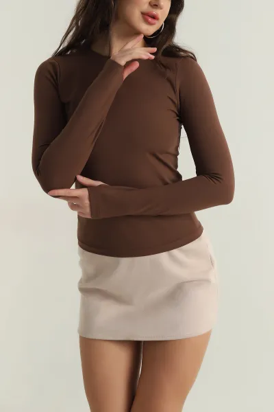 Kahverengi Belize Parmak Geçmeli Modal Badi Bluz 408774