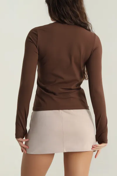 Kahverengi Belize Parmak Geçmeli Modal Badi Bluz 408774