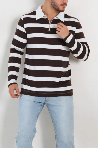 kahverengi-beyaz-cizgili-relaxed-fit-polo-yaka-erkek-ince-sweatshirt-309098