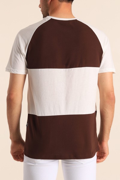 Kahverengi Beyaz Oversize Reglan Kol Yazı Detay Erkek Tişört 182283