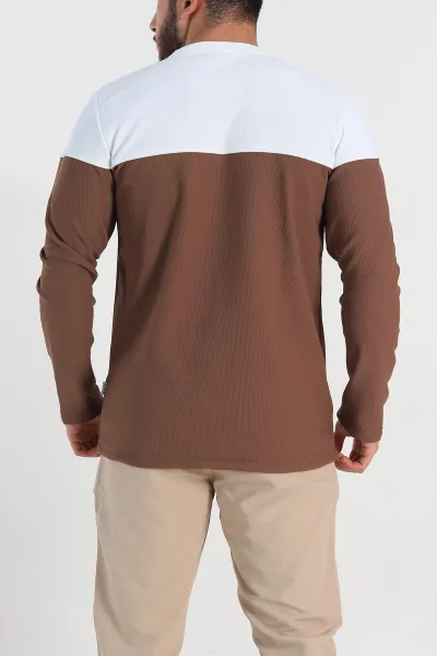 Kahverengi Beyaz Regular Fit Kabartma Baskılı Erkek Sweatshirt 305867