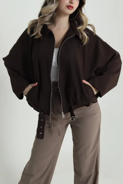 Kahverengi Bezayağı Kadın Bomber Mont 485906