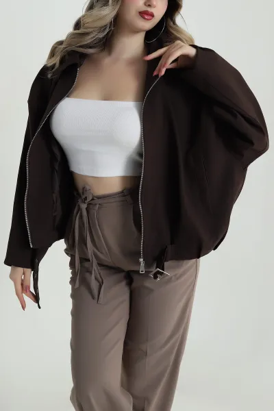 Kahverengi Bezayağı Kadın Bomber Mont 485906