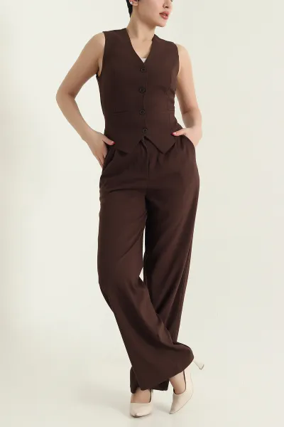 kahverengi-bezayagi-yelek-pantolon-kadin-ikili-takim-431057