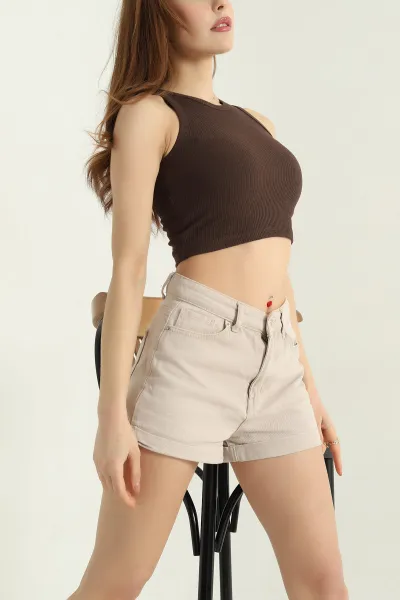 Kahverengi Bisiklet Yaka Crop Atlet 336802