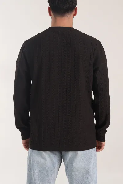 Kahverengi Bisiklet Yaka Dokulu Nakış Detaylı Erkek Sweatshirt 406947