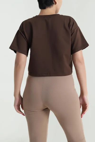 Kahverengi Bisiklet Yaka Kristal Kadın Crop 477585