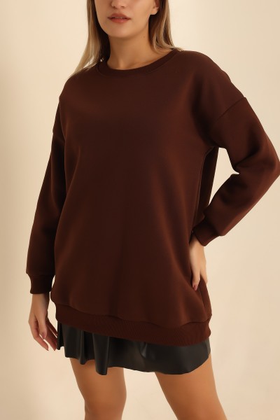 Kahverengi Bisiklet Yaka Şardonlu Sweat 216603
