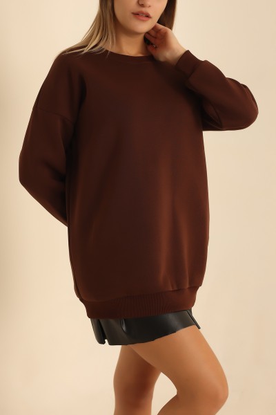Kahverengi Bisiklet Yaka Şardonlu Sweat 216603