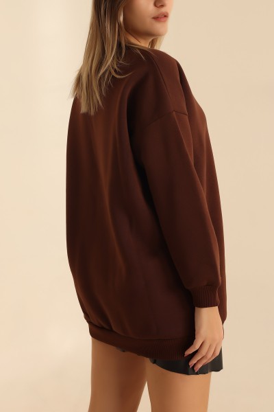 Kahverengi Bisiklet Yaka Şardonlu Sweat 216603