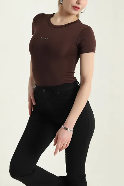 Kahverengi Bisiklet Yaka Scuba Kadın Zıbın Bluz 432425