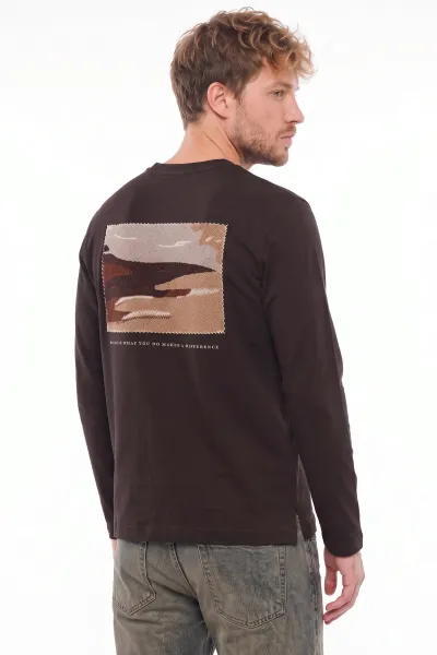 Kahverengi Bisiklet Yaka Sırt Detay Erkek Sweatshirt 492026