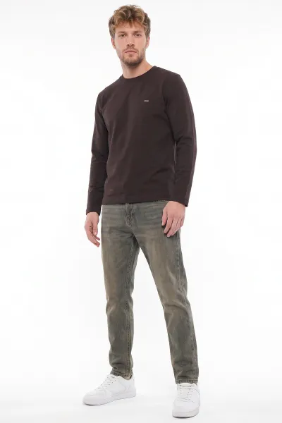 Kahverengi Bisiklet Yaka Sırt Detay Erkek Sweatshirt 492026