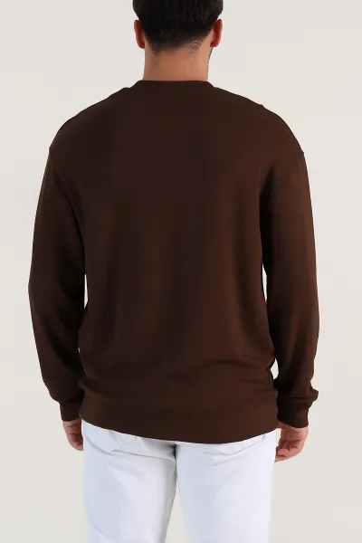 Kahverengi Bisiklet Yaka Uzun Kollu Erkek Sweatshirt 396969