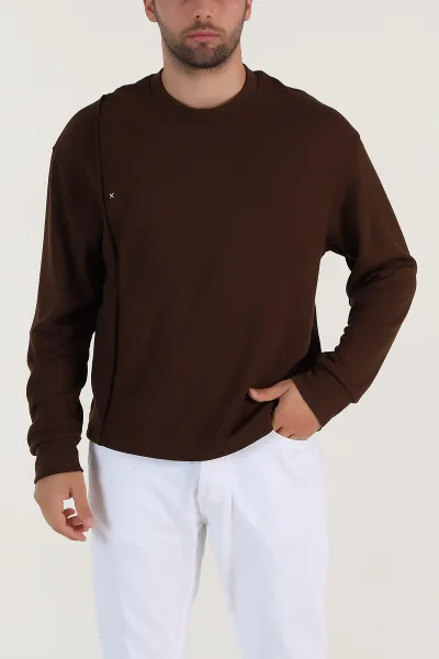Kahverengi Bisiklet Yaka Uzun Kollu Erkek Sweatshirt 396969