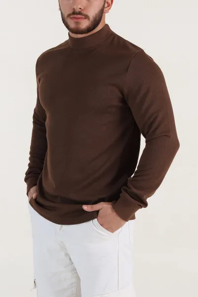 kahverengi-regular-fit-yarim-balikci-yaka-uzun-kollu-erkek-sweatshirt-397043