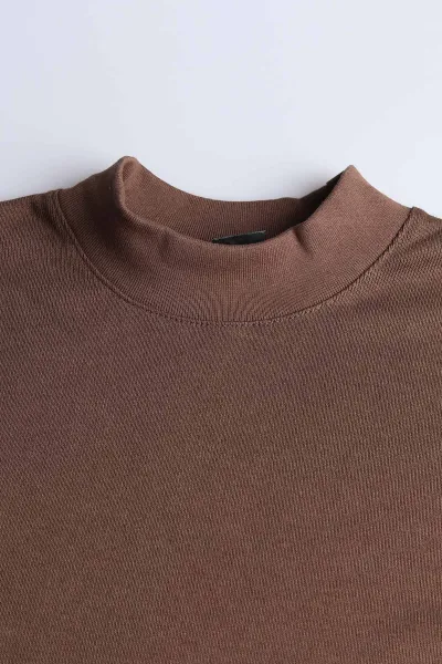 Kahverengi Regular Fit Yarım Balıkçı Yaka Uzun Kollu Erkek Sweatshirt 397043