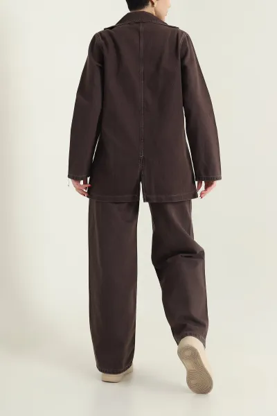 Kahverengi Blazer Ceket Pantolon Kadın Kot İkili Takım 436010