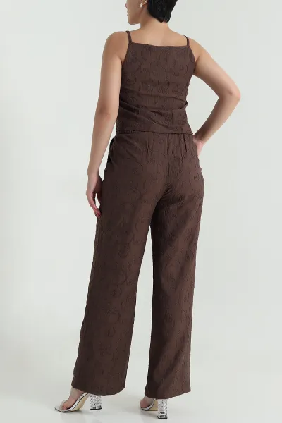 Kahverengi Bluz Pantolon Çilek Kumaş Nakışlı İkili Takım 474357