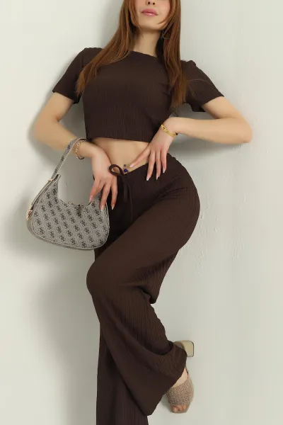 kahverengi-bluz-pantolon-kadin-ikili-takim-356459
