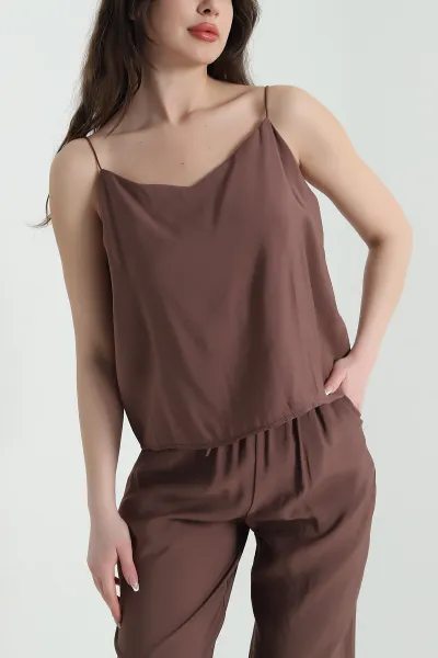 Kahverengi Bluz Pantolon Modal Kadın İkili Takım 454827