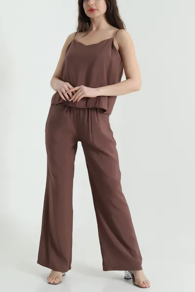 Kahverengi Bluz Pantolon Modal Kadın İkili Takım 454827