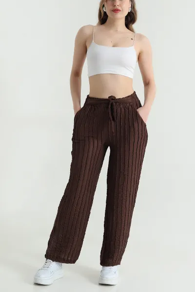 Kahverengi Bol Paça Toscana Kadın Pantolon 469936