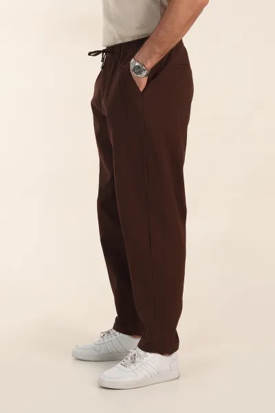 Kahverengi Boyfriend Dokulu Belden Bağlamalı Erkek Pantolon 365293
