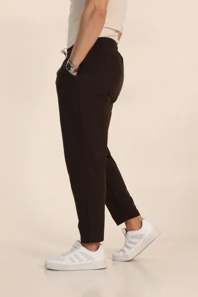 Kahverengi Boyfriend Ham Keten Belden Bağlamalı Erkek Pantolon 345013