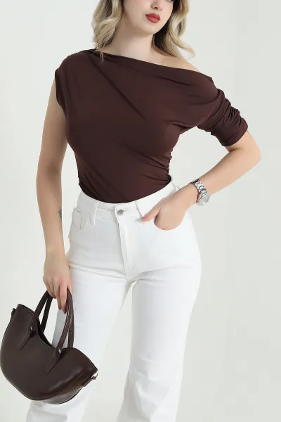 Kahverengi Büzgülü Kadın Sandy Bluz 467176