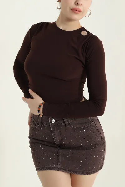 Kahverengi Büzgülü Sandy Kadın Bluz 439560