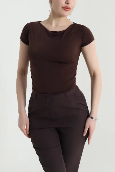 Kahverengi Büzgülü Sandy Kadın Bluz 453878