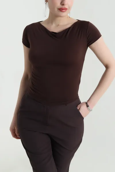 Kahverengi Büzgülü Sandy Kadın Bluz 453878