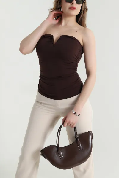 Kahverengi Büzgülü Sandy Kadın Bluz 464704