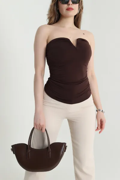 Kahverengi Büzgülü Sandy Kadın Bluz 464704
