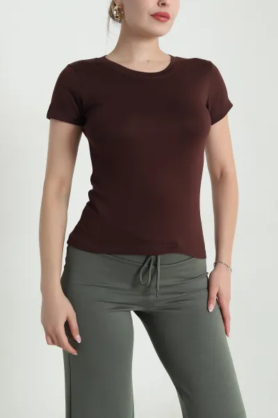 Kahverengi Buzzy Likralı Kadın Body Bluz 478329