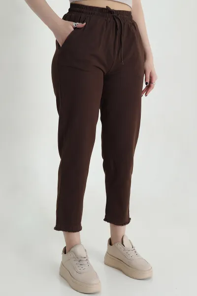 Kahverengi Cep Detay Gabardin Kadın Pantolon 455665