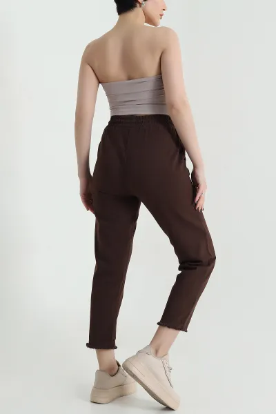 Kahverengi Cep Detay Gabardin Kadın Pantolon 455665
