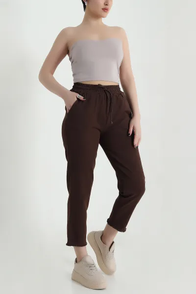 Kahverengi Cep Detay Gabardin Kadın Pantolon 455665