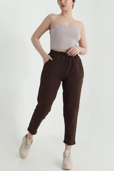 Kahverengi Cep Detay Gabardin Kadın Pantolon 455665