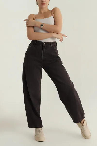 Kahverengi Cepli Baggy Kadın Kot Pantolon 406926