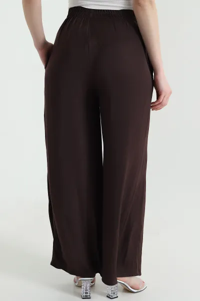 Kahverengi Cepli Bel Lastikli Tencel Kadın Pantolon 446679