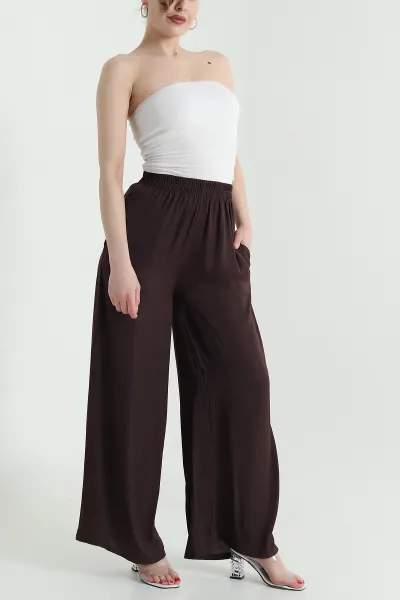 Kahverengi Cepli Bel Lastikli Tencel Kadın Pantolon 446679