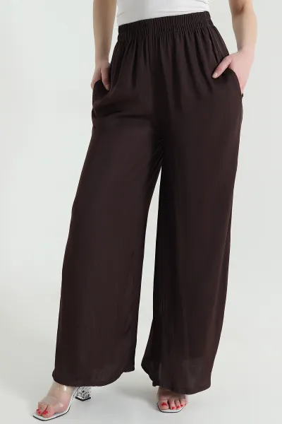 Kahverengi Cepli Bel Lastikli Tencel Kadın Pantolon 446679