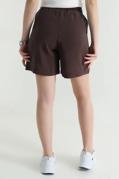 Kahverengi Cepli Bel Lastikli Tencel Kadın Şort 464650