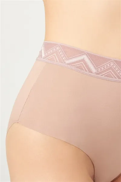Kahverengi CH4039 Desenli Lastikli Yüksek Bel Lazer Kesim Bikini Külot 237084