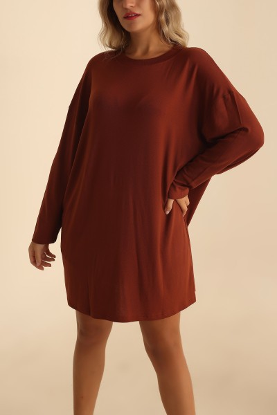 Kahverengi Çilek Kumaş Tunik 204124